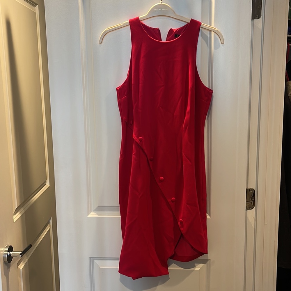 Sexy sophisticated pink/ red asymmetrical dress. Perfect for work to play!